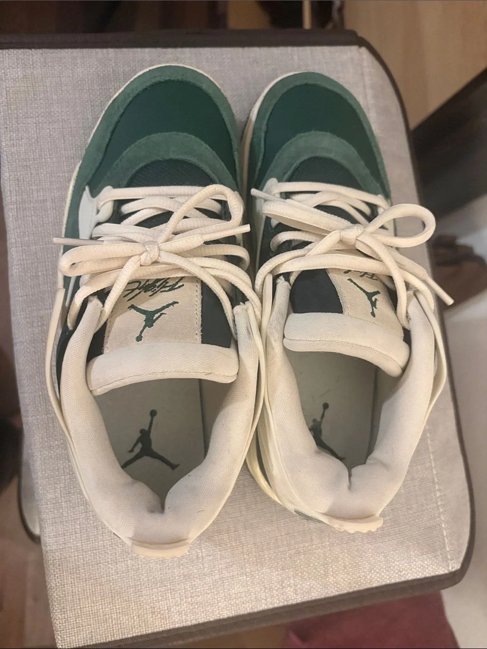 Jordan Low-Top Sneakers in Green and White Suede